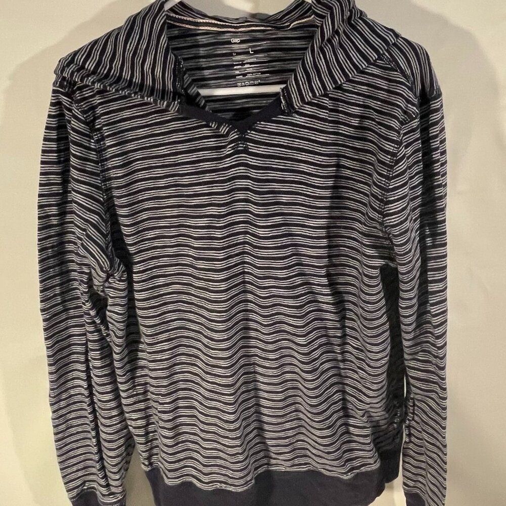 Gap Blue and White Striped Hooded Shirt